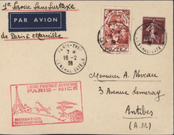 Cachet Ligne Postale Aérienne Paris Nice Inauguration 18 2 1938 Manuscrit 1er Service Sans Surtaxe De Paris à Marseille - 1960-.... Brieven & Documenten