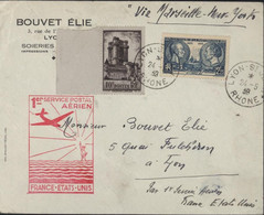 Cachet 1er Service Postal Aérien France Etats-Unis Manuscrit Via Marseille New-York YT 393 BdF 427 Lyon St Jean 24 5 39 - 1960-.... Storia Postale