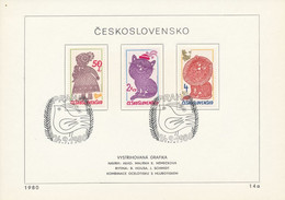 Czechoslovakia / First Day Sheet (1980/14a) Praha: Cutting Graphics (Girl With A Doll In Folk Costume, Cat, Lion & Moon) - Otros & Sin Clasificación