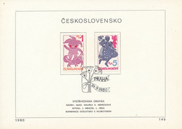 Czechoslovakia / First Day Sheet (1980/14b) Praha: Cutting Graphics (Punch And Dog, Girl In Folk Costume And Bugler) - Marionnetten