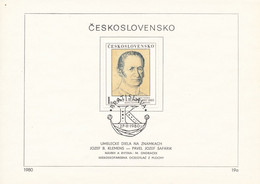 Czechoslovakia / First Day Sheet (1980/19a) Bratislava: Jozef B. Klemens (1817-1883) "Pavel Jozef Safarik" (1795-1861) - Sculpture