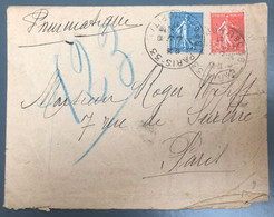 France N°199 Et 205 Sur Enveloppe Par PNEUMATIQUE 1927 - (A1350) - 1877-1920: Periodo Semi Moderno