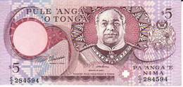 TONGA 5 PA'ANGA  PURPLE KING PORTRAIT FRONT BUILDINGS BACK  ND(1995) P33 VF READ DESCRIPTION - Tonga