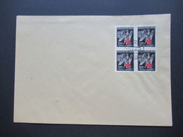 Böhmen Und Mähren 1943 Rotes Kreuz Michel Nr. 132 Als Viererblock Auf Einem Blanko Beleg Mit Großem Farbfleck!! - Storia Postale