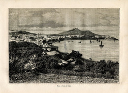 1875 Year Original Antique Print China Macau Port Navy Sail Ship - Prints & Engravings