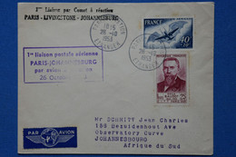 U5 FRANCE BELLE LETTRE 1953 IERE LIAISON POSTALE PARIS JOHANNESBURG + AFFRANC. PLAISANT - 1927-1959 Covers & Documents