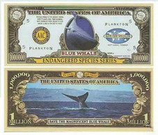 USA 1 Million Dollar Novelty Banknote 'BLUE WHALE' - Endangered Species Edition - UNC & CRISP - Altri – America