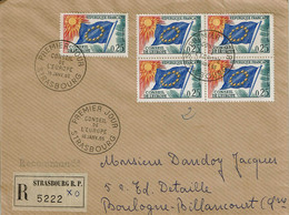 1955 - Lettre Recommandée - Oblitération Manuelle 1er Jour "CONSEIL DE L'EUROPE - STRASBOURG" - 5 Tp N° 29 - Storia Postale