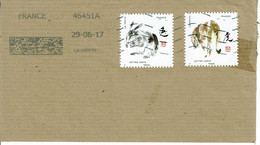 2017 - Timbres Autoadhésifs LE TIGRE N° 1376 + LE LAPIN N° 1377 (sur Fragment) - Storia Postale