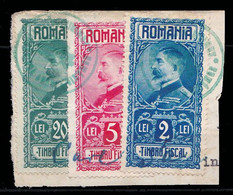 REVENUE STAMP / TIMBRE FISCAL : 3 TIMBRE ( 2 + 5 + 20 LEI ) Pe FRAGMENT De DOCUMENT - ROUMANIE / ROMANIA - 1927 (ah380) - Fiscaux