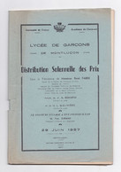 Lycée De Garçons De Montluçon, Distribution Solennelle Des Prix, 1957, Discours D' Yves Durand, MM. Fabre, Malhière ... - Bourbonnais