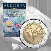 Andorre 2018 : 2€ Commémorative "70 Ans De La Déclaration Des Droits De L'Homme" En Coincard - Disponible En France - Andorre