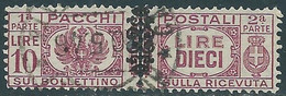 1945 LUOGOTENENZA PACCHI POSTALI USATO 10 LIRE - CZ38-10.3 - Pacchi Postali