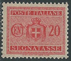 1945 LUOGOTENENZA SEGNATASSE 20 CENT SENZA FILIGRANA MNH ** - RE20-8 - Portomarken