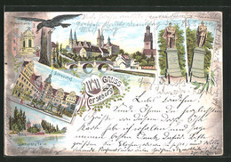 Lithographie Merseburg, Gotthardts Teich, Schlosshof, Rabenhaus - Merseburg