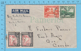 BC - Br. Guiana. 1942 GPO / Airmail - East-Angus P. Quebec Canada. Airmail Bilingual Print, Env 44c - British Guiana (...-1966)