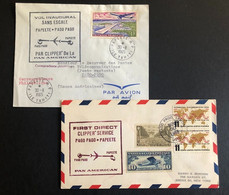 2 Lettres Polynésie PAN°5+ USA PA N°56+ PA N°58, Cachets 1er Vol Sans Escale, 30/11/1965, TB - Lettres & Documents