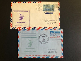 1 Lettre USA 25c+ 1 Aérogramme 10c, Cachet Violet Et Vert " INAUGURAL FLIGHT LOS ANGELES TO TAHITI", TB - Storia Postale