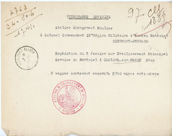 ALLIER TELEGRAMME OFFICIEL GUERRE 1945 MOULINS ATELIER CHARGEMENT MOULINS A CDT 13° RM Expédition " Janvier... 3 Wagons - 1921-1960: Période Moderne