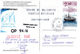 TAAF / CARTE CHAINE DE SOLIDARITE ISABELLE AUTISSIER VENDEE GLOBE 1994 - Events & Commemorations