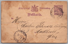 Bad Buchau - Ganzsache 1   Gelaufen 1886 Von Buchau Am Federsee Nach Marktbreit - Bad Buchau