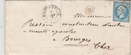 LAC Yvert 22 De De Fontenay MAREUIL Sur Belle Dordogne 3/8/1866 Cachet OR Origine Rurale Puycheny ? à Bourges Cher - 1849-1876: Periodo Classico