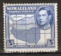 Somaliland Protectorate 1938 George VI Single Three Rupee Blue Stamp. - Somaliland (Protectoraat ...-1959)