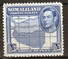 Somaliland Protectorate 1938 George VI Single Three Rupee Blue Stamp. - Somaliland (Protectorate ...-1959)