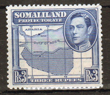 Somaliland Protectorate 1938 George VI Single Three Rupee Blue Stamp. - Somaliland (Protectoraat ...-1959)