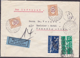 Italia - 033 * Incoming Mail – Lettera Di Posta Aerea Zurigo Del 18.8.34 Per Venezia Lido, Tassata Con Due Francobolli S - Storia Postale (Posta Aerea)