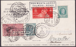 Italia - 034 * 10.1.1930 – Cartolina Di Posta Aerea Taliedo – Roma / Bruxelles – Milano SPL - Storia Postale (Posta Aerea)