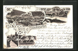 Lithographie Blaubeuren, Blautopf, Ruckenschloss, Klosterkirche - Blaubeuren