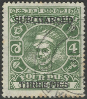 Cochin(India). 1943 Surcharges. 3p On 4p Used.  SG 95 - Cochin