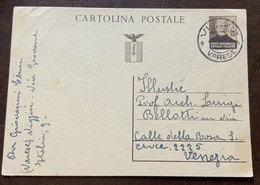 CARTOLINA POSTALE MAZZINI 30 C. Senza Aggiunta Da VIGGIU' * VARESE * 20/8/44 PER VENEZIA - Entiers Postaux