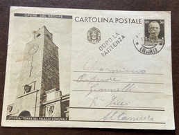 DOPO LA PARTENZA  Su CARTOLINA POSTALE OPERE DEL REGIME - LITTORIA PALAZZO COMUNALE Da MATERA AD ALTAMURA 13/11/33 - Stamped Stationery