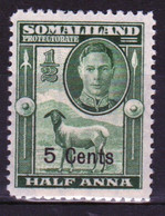 Somaliland Protectorate 1951 George VI Single Half Anna Stamp Overprinted 5 Cents In Unmounted Mint - Somaliland (Protectoraat ...-1959)