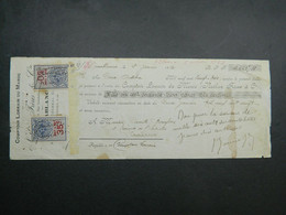 1920 Maroc Fiscal : Timbres Fiscaux 35, 50 C Traite Comptoir Lorrain Camille Bonnafous - Morocco Revenue Stamps On Draft - Otros