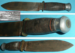 Rare Couteau Scout Chasse Militaria, Solingen, Manche Rondelles Cuir, Jul Herbertz - Ancient Tools