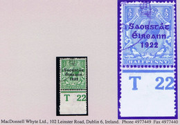 Ireland 1922-23 Thom Saorstat ½d Green Control T22 Perf, Used With Contemporary Cds. Overprint Plate 3 - Usati