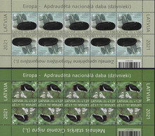 LETONIA /LATVIA /LETTLAND /LETTONIE  -EUROPA 2021 -ENDANGERED NATIONAL WILDLIFE"- TWO SHEETS Of 10 STAMPS MINT - 2021