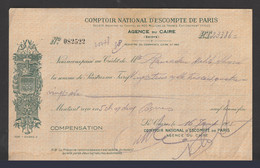 Egypt - 1945 - Vintage Check - ( COMPTOIR NATIONAL D'ESCOMPTE DE PARIS ) - Cartas & Documentos