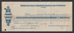 Egypt - 1935 - Vintage Check - Barclays Bank ( DOMINION, COLONIAL AND OVERSEAS - CAIRO ) - Brieven En Documenten