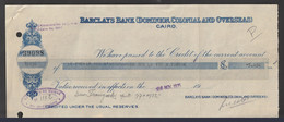 Egypt - 1935 - Vintage Check - Barclays Bank ( DOMINION, COLONIAL AND OVERSEAS - CAIRO ) - Cartas
