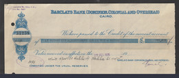 Egypt - 1935 - Vintage Check - Barclays Bank ( DOMINION, COLONIAL AND OVERSEAS - CAIRO ) - [ 5] Serie Coleccionistas