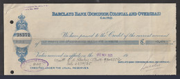 Egypt - 1935 - Vintage Check - Barclays Bank ( DOMINION, COLONIAL AND OVERSEAS - CAIRO ) - [ 5] Collector Series