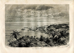 1875 Year Original Antique Print China View Of Kaohsiung Takao Taiwan - Prints & Engravings