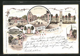 Lithographie Aurich, Schloss, Norderstrasse, Gymnasium - Aurich