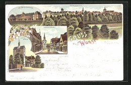 Lithographie Wunstorf, Langestrasse, Stiftskirche, Kgl. Lehrerseminar - Wunstorf