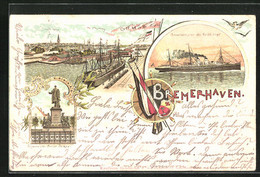 Lithographie Bremerhaven, Schnelldampfer Des Nordd. Lloyd, Bürgermeister Smidt Denkmal, Hafen Mit Dampfer - Bremerhaven