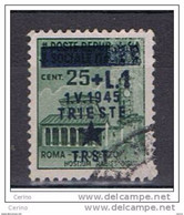 TRIESTE  OCCUPAZ. JUGOSLAVA:  1945  MONUM. DISTRUTTI  -  £.1/25 C. VERDE  US. - TASSELLO  EVANESCENTE  A  DX  - SASS. 2 - Occ. Yougoslave: Trieste